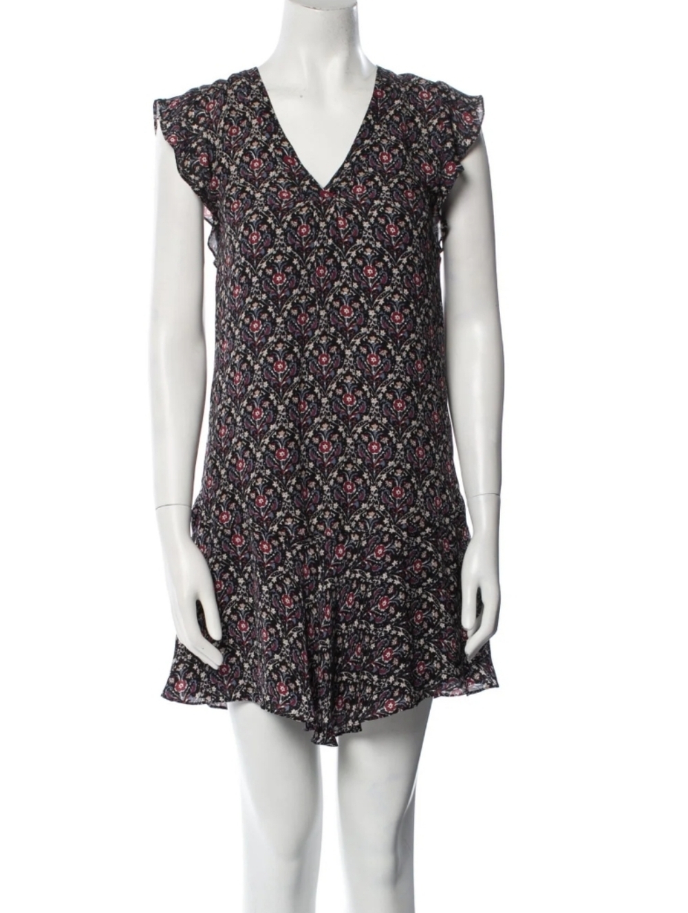 Joie Jamira Flutter Sleeve Silk Mini Dress black floral M